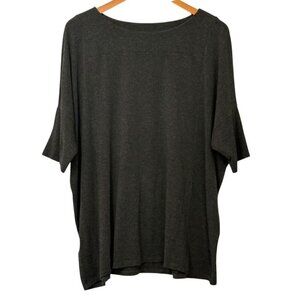 Eileen Fisher System Casual Charcoal Gray Top Stretchy Viscose Blend Boxy Size L